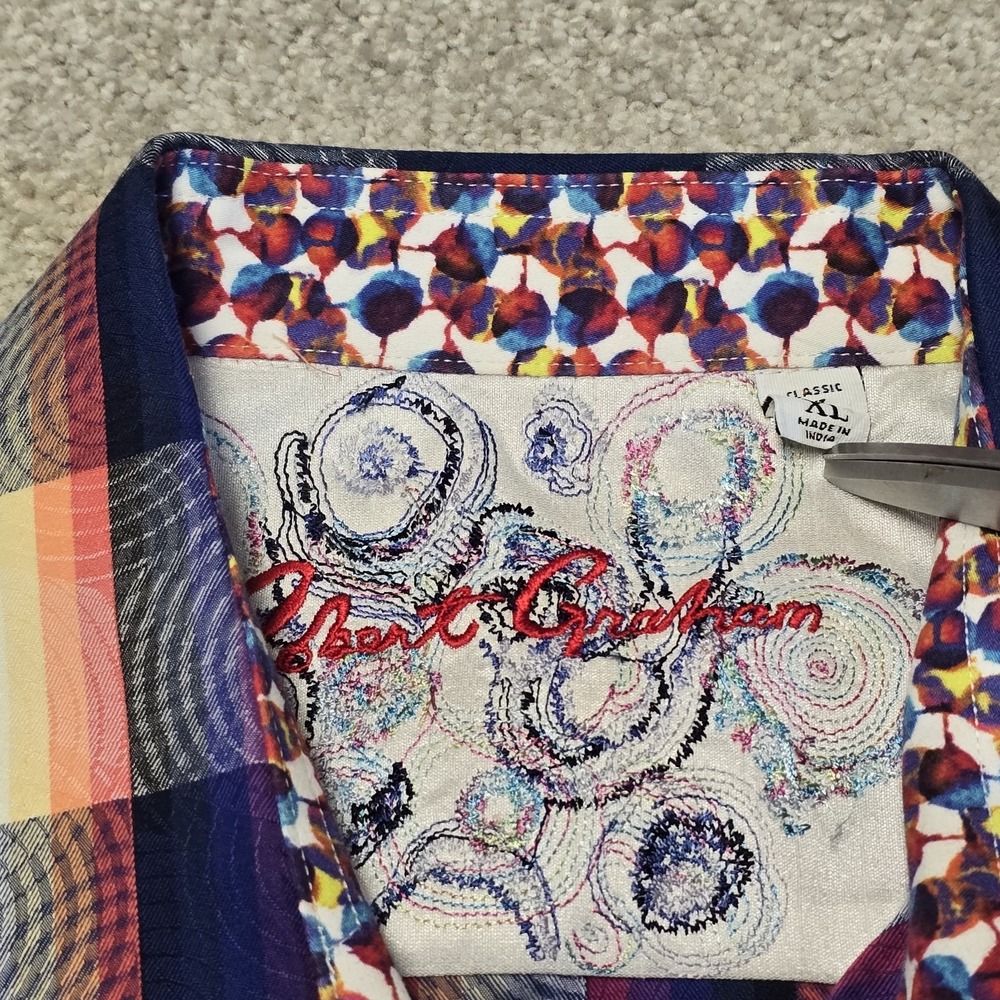Robert Graham Bright Plaid Hypnotic Swirl Shirt Multicolor Contrast Flip Cuff XL - Picture 2 of 9